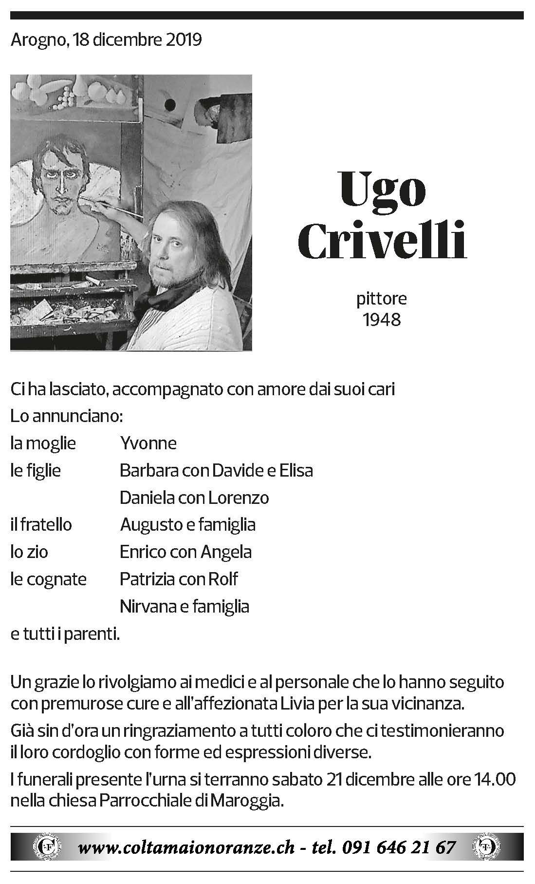 Annuncio funebre Ugo Crivelli