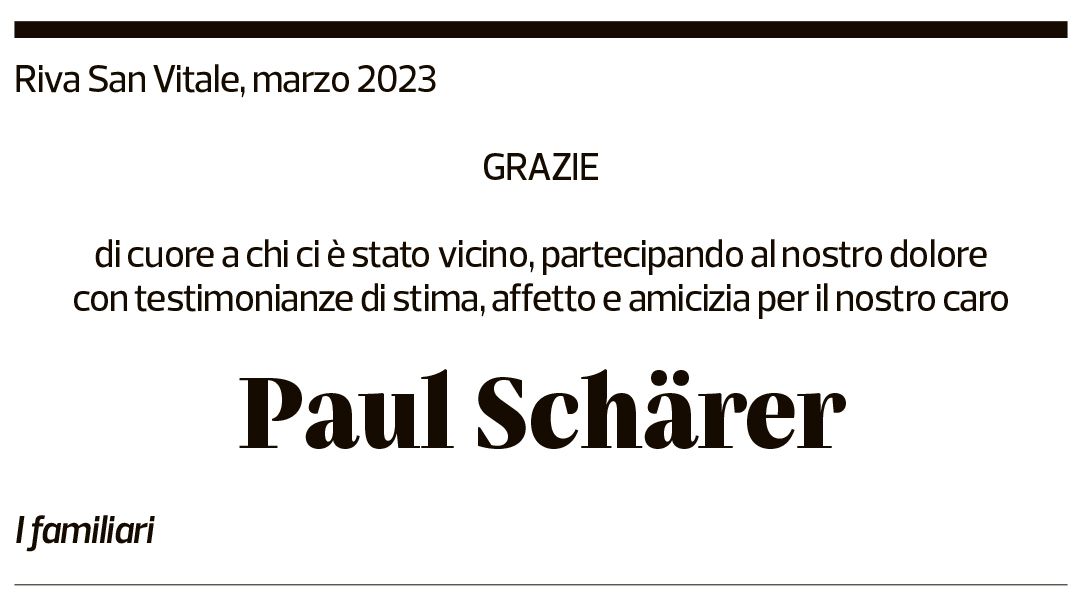 Annuncio funebre Paul Schärer