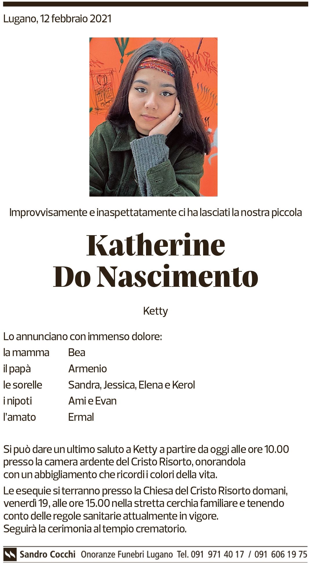 Annuncio funebre Katherine Do Nascimento