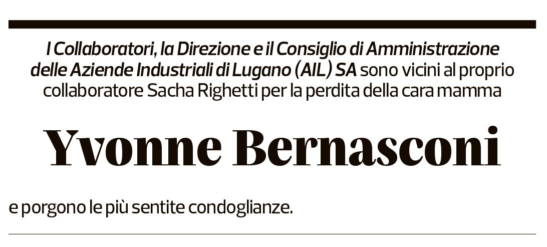 Annuncio funebre Yvonne Bernasconi