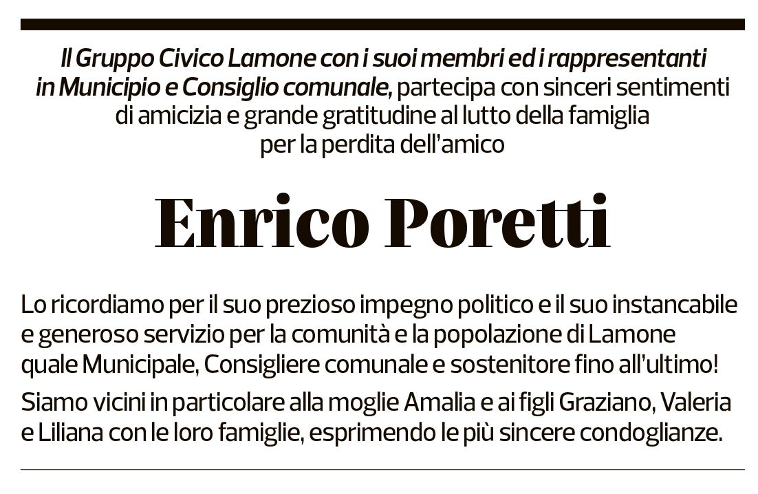 Annuncio funebre Enrico Poretti