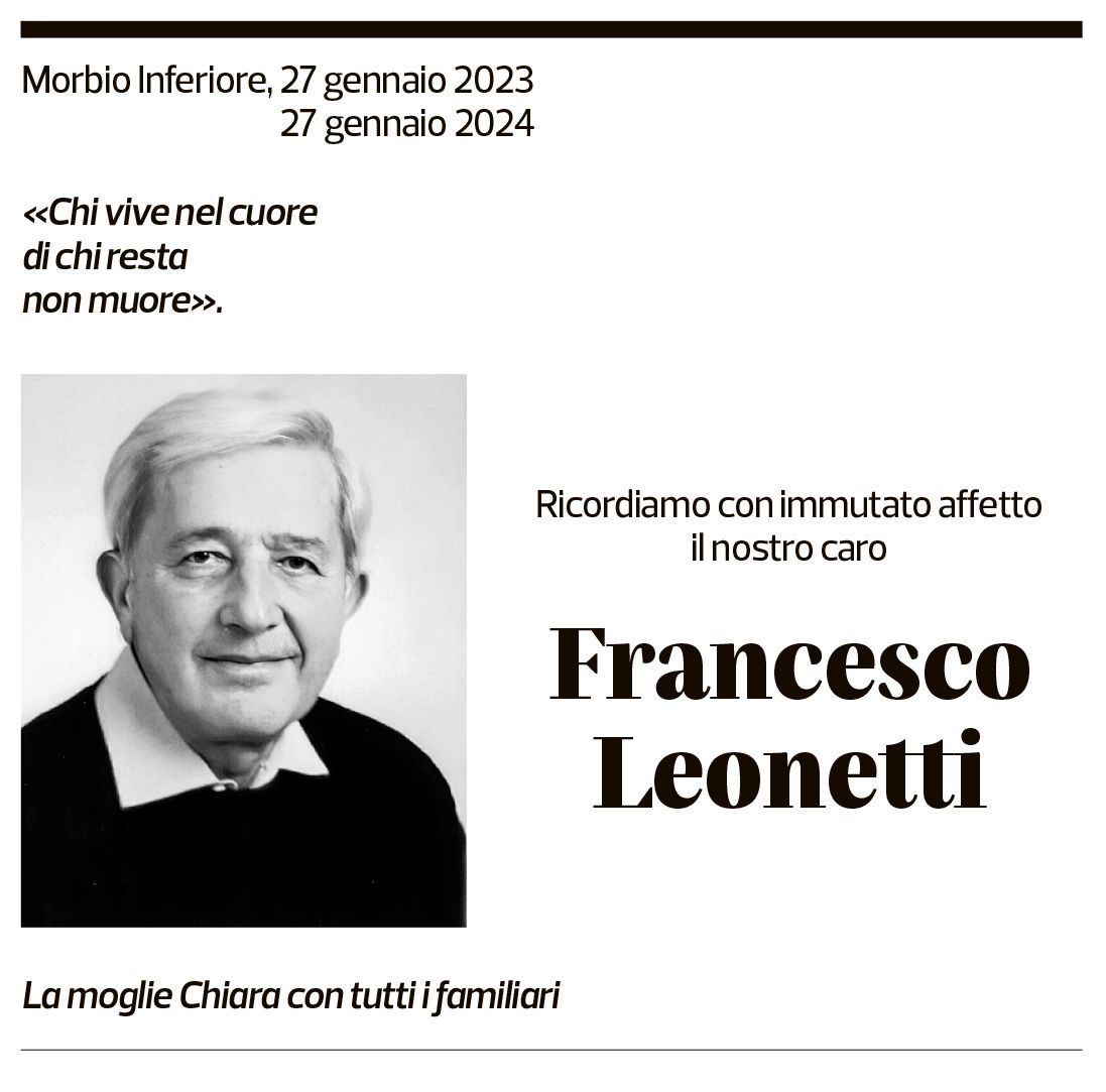 Annuncio funebre Francesco Leonetti