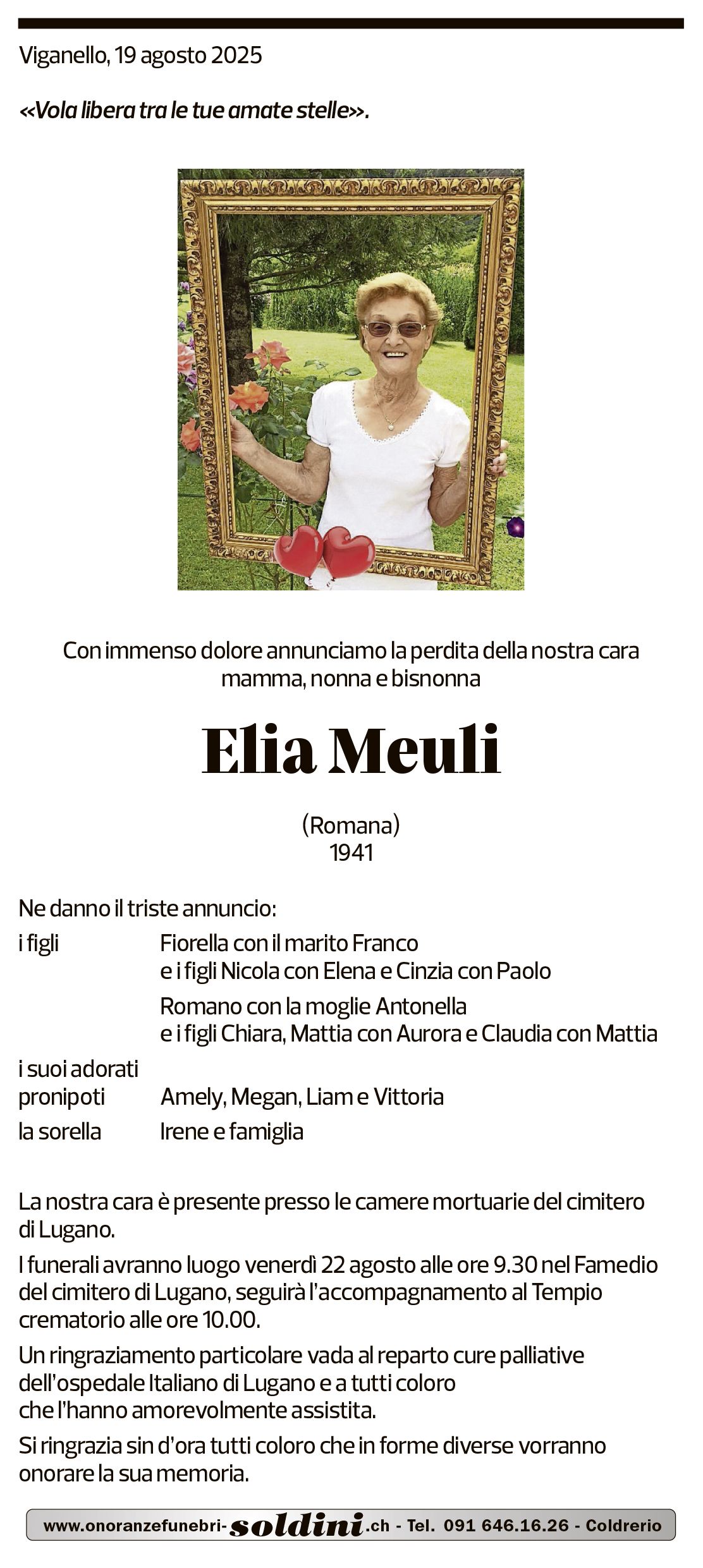 Annuncio funebre Elia Meuli