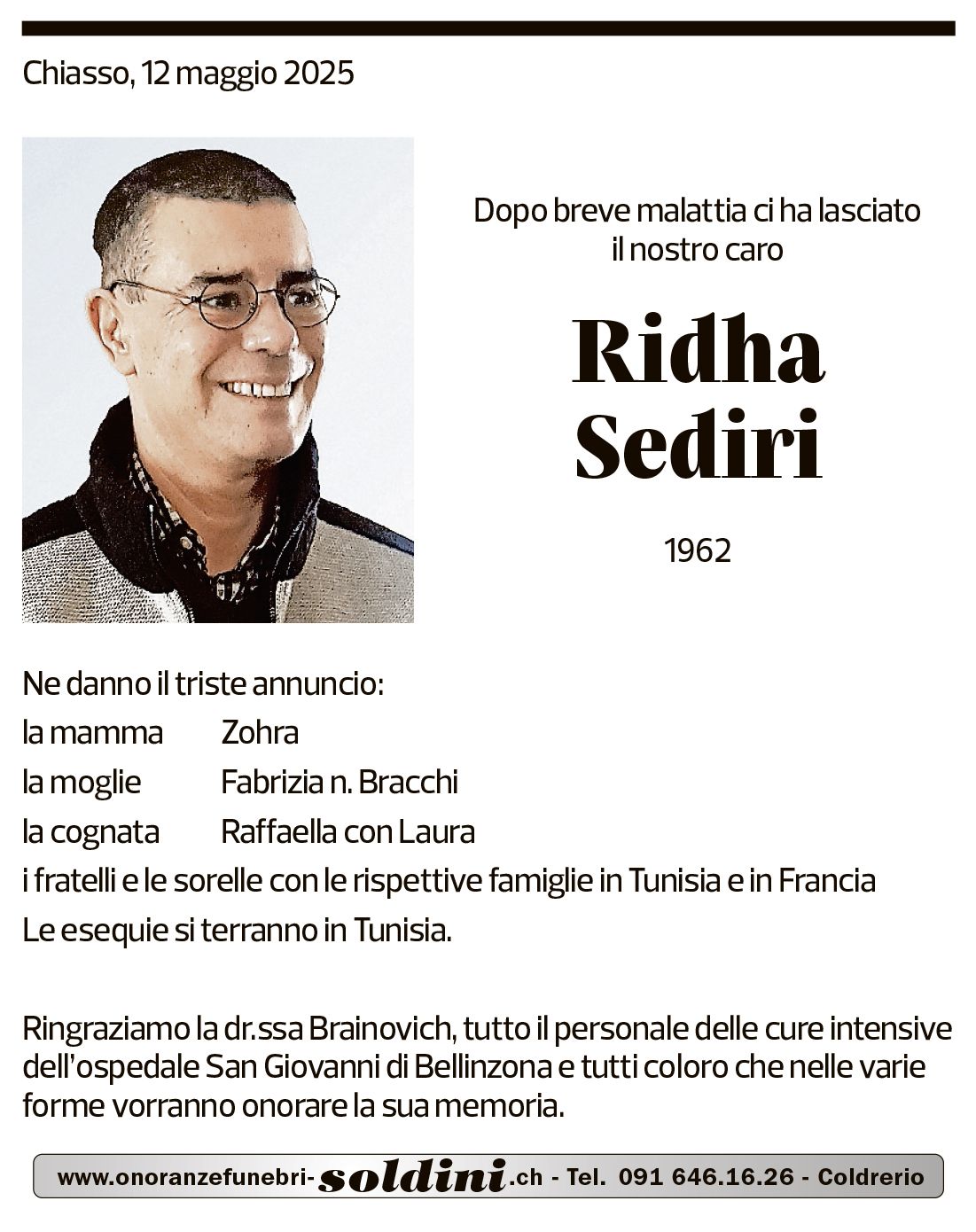Annuncio funebre Ridha Sediri