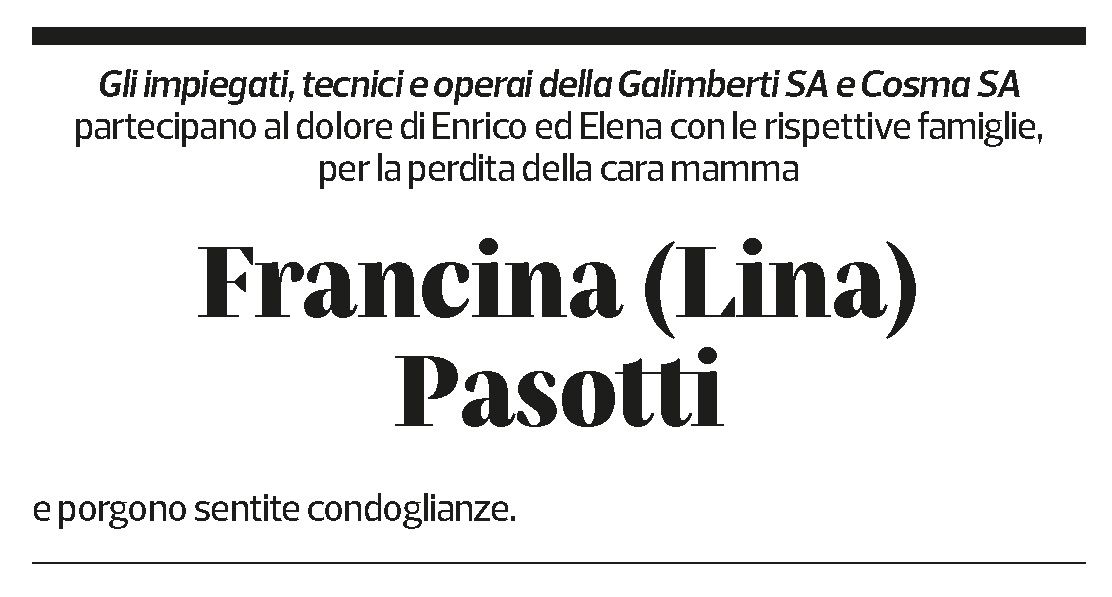 Annuncio funebre Francina Pasotti