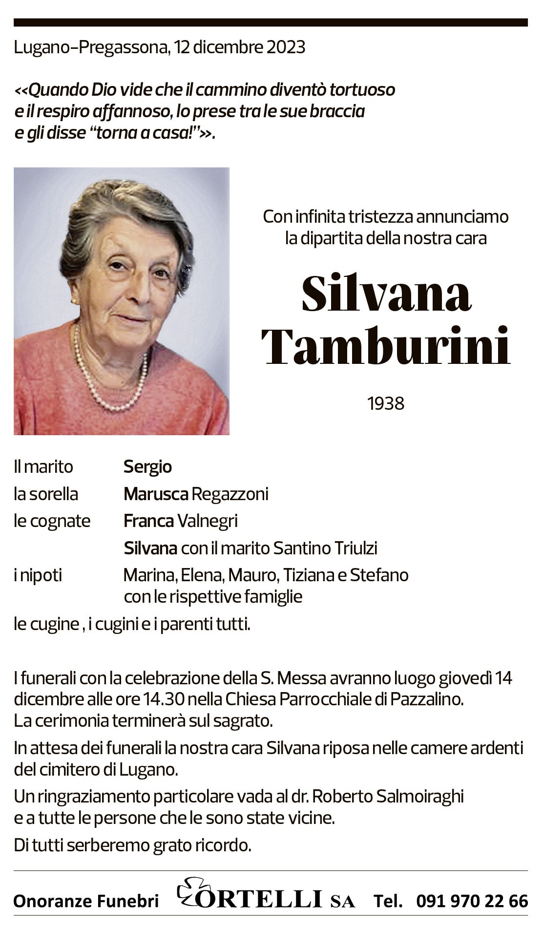 Annuncio funebre Silvana Tamburini