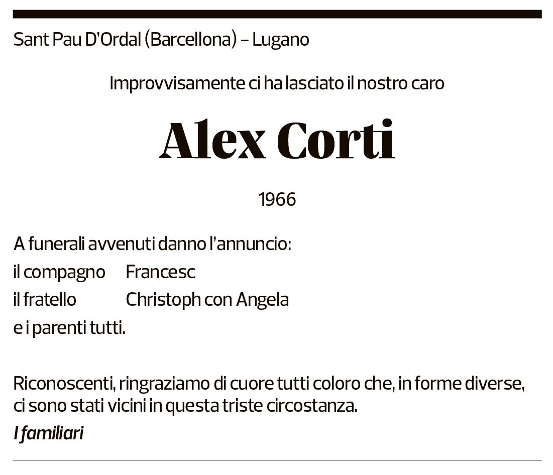 Annuncio funebre Alex Corti