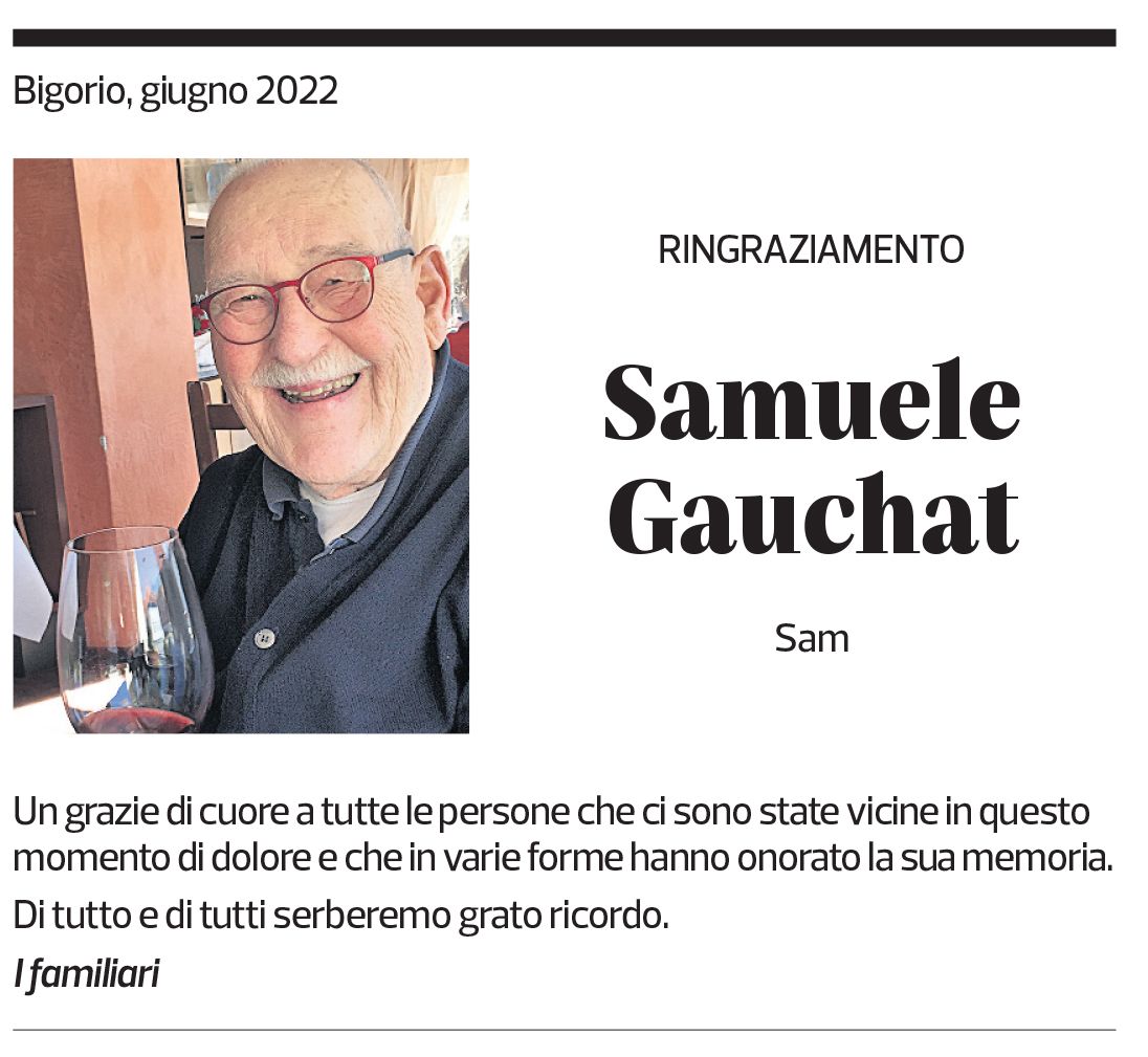 Annuncio funebre Samuele Gauchat