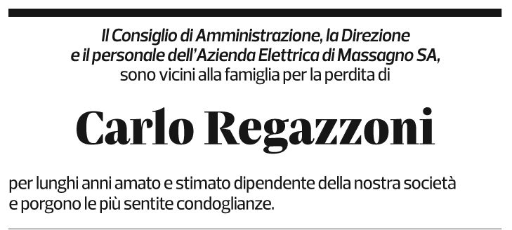 Annuncio funebre Carlo Regazzoni
