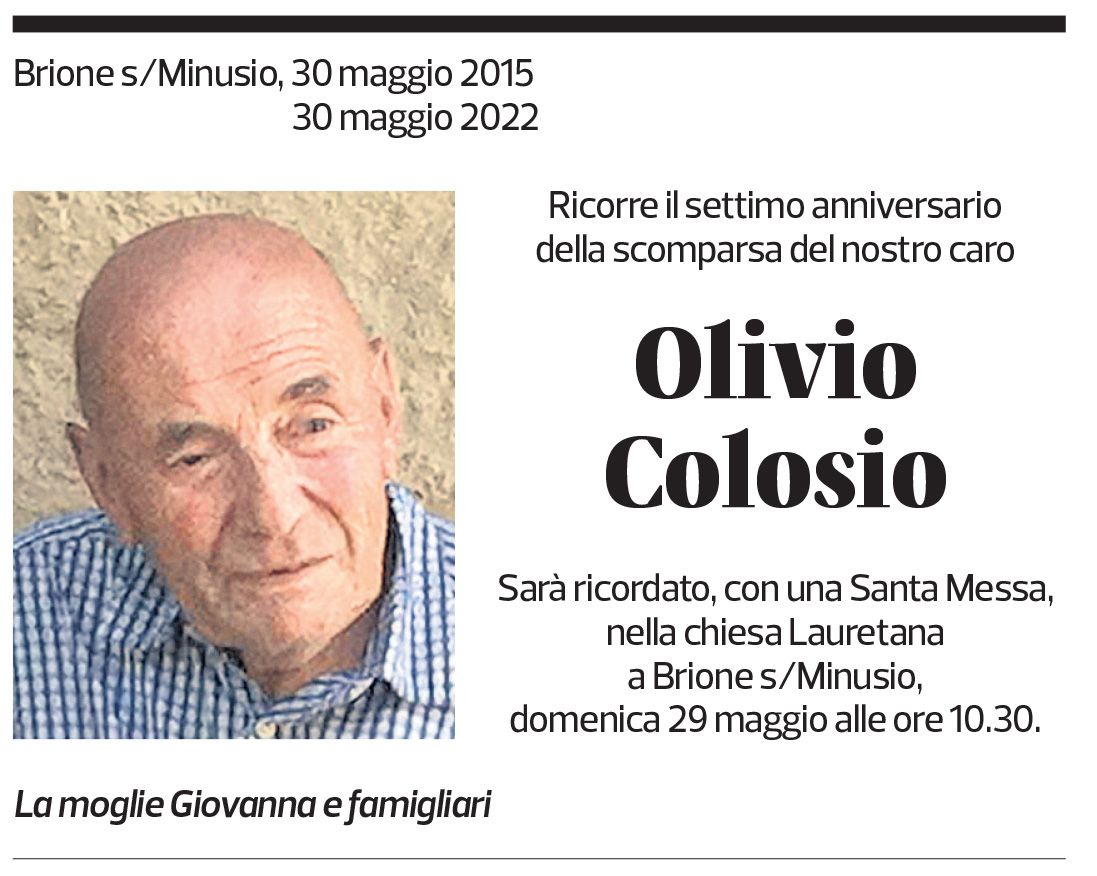 Annuncio funebre Olivio Colosio