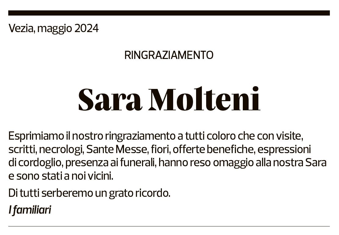 Annuncio funebre Sara Molteni