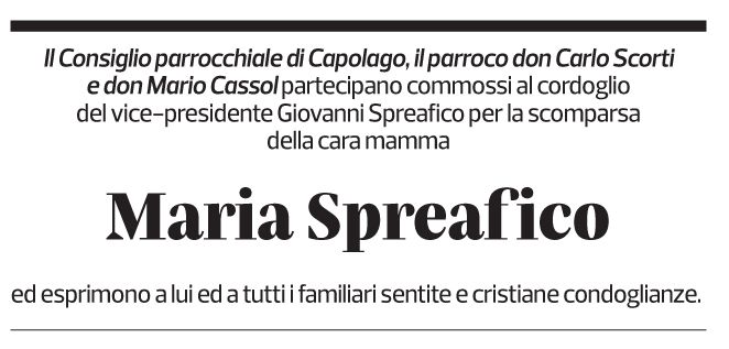 Annuncio funebre Maria Spreafico
