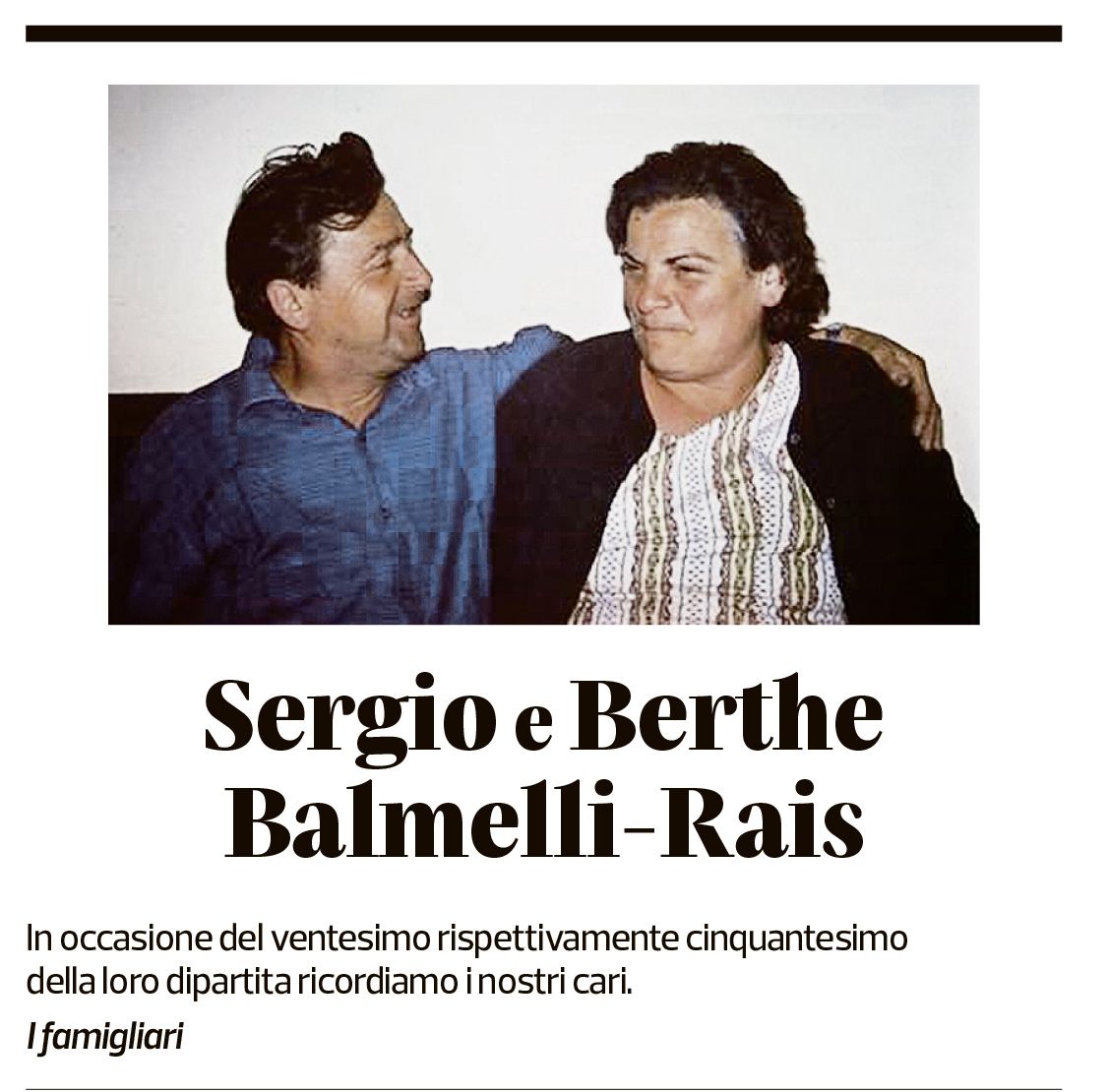 Annuncio funebre Sergio Balmelli-rais Berthe Balmelli-rais