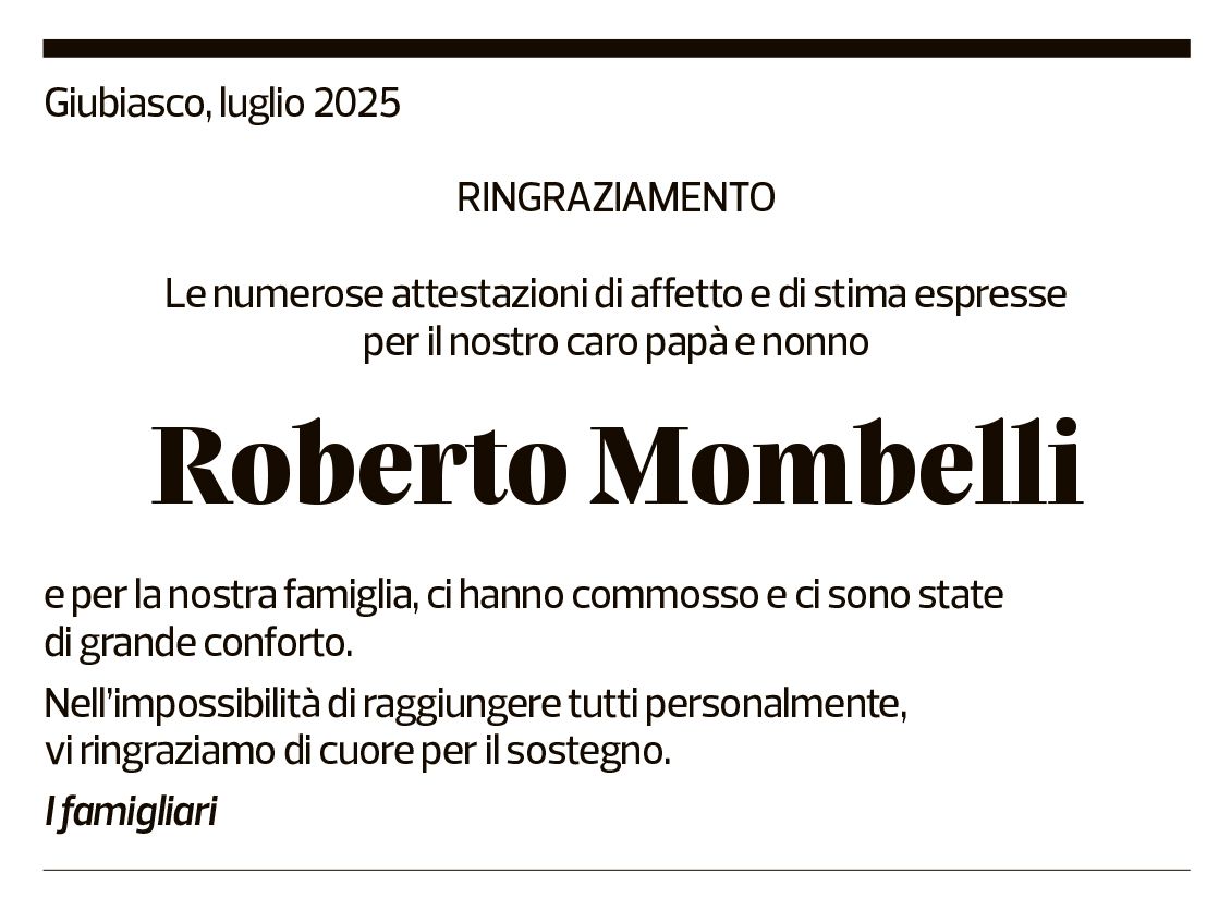 Annuncio funebre Roberto Mombelli