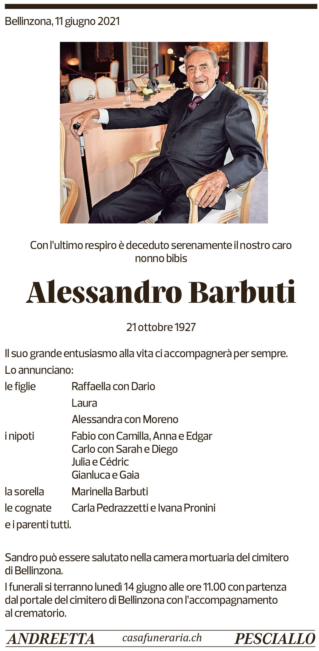 Annuncio funebre Alessandro Barbuti