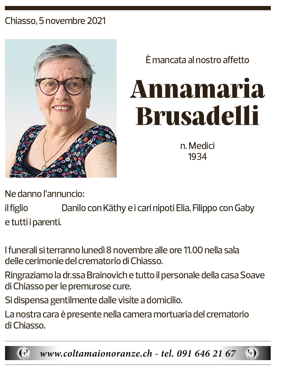 Annuncio funebre Annamaria Brusadelli