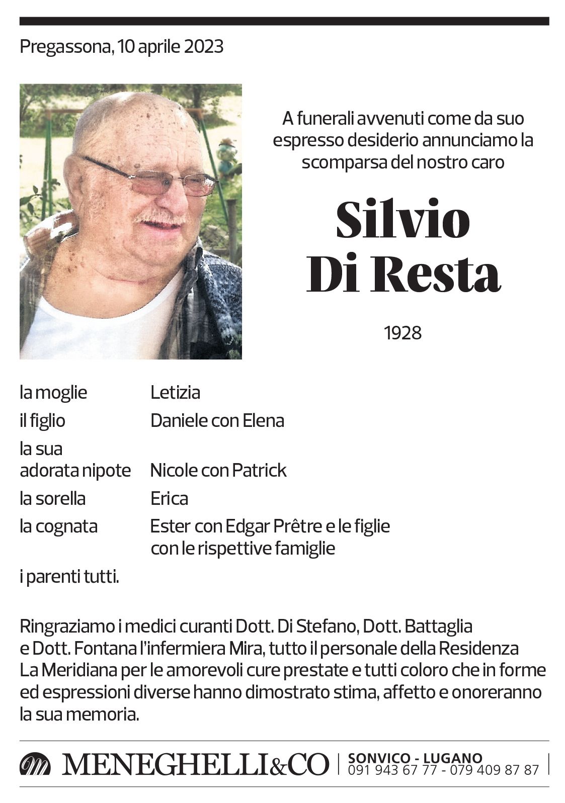 Annuncio funebre Silvio Di Resta