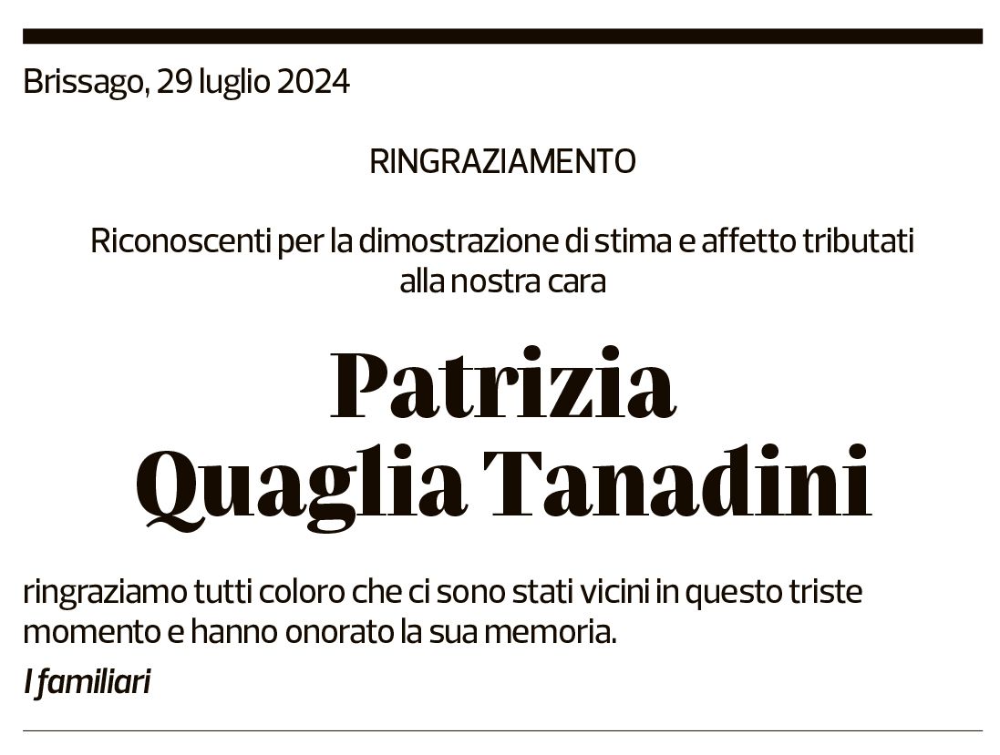 Annuncio funebre Patrizia Quaglia Tanadini