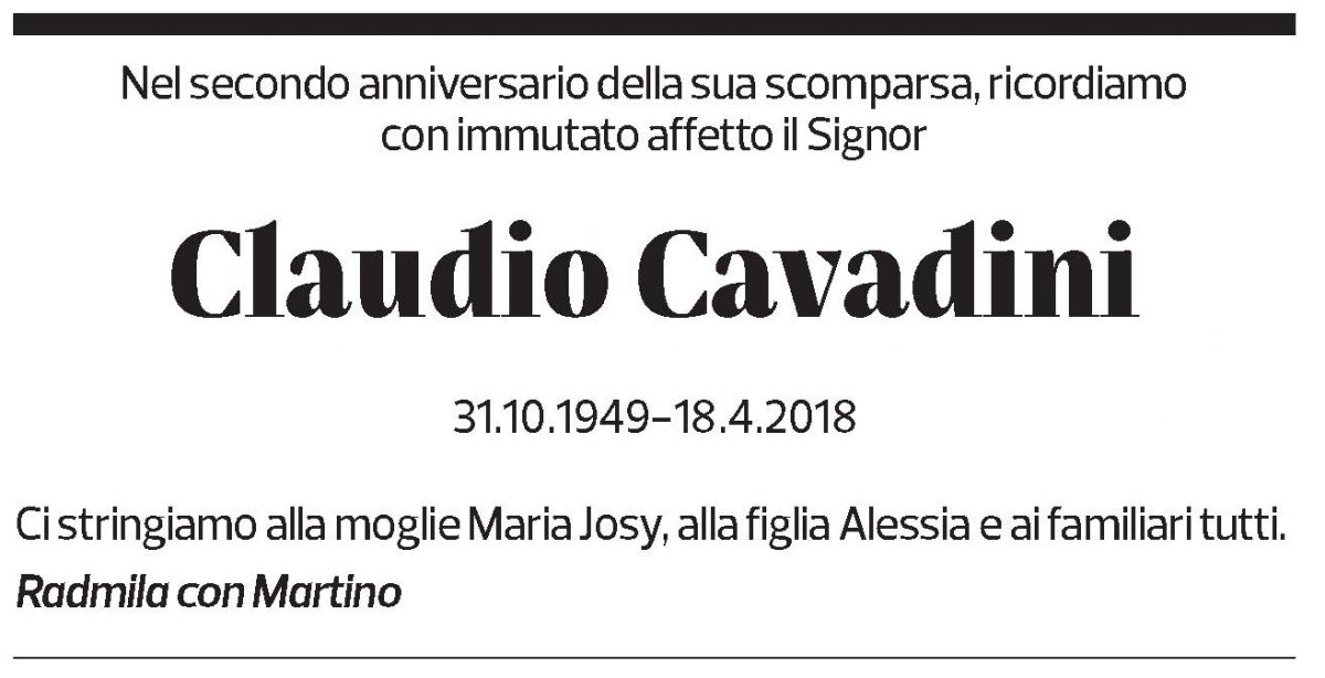 Annuncio funebre Claudio Cavadini