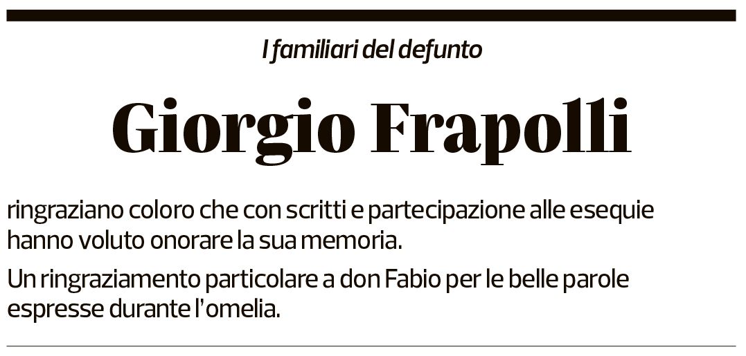 Annuncio funebre Giorgio Frapolli