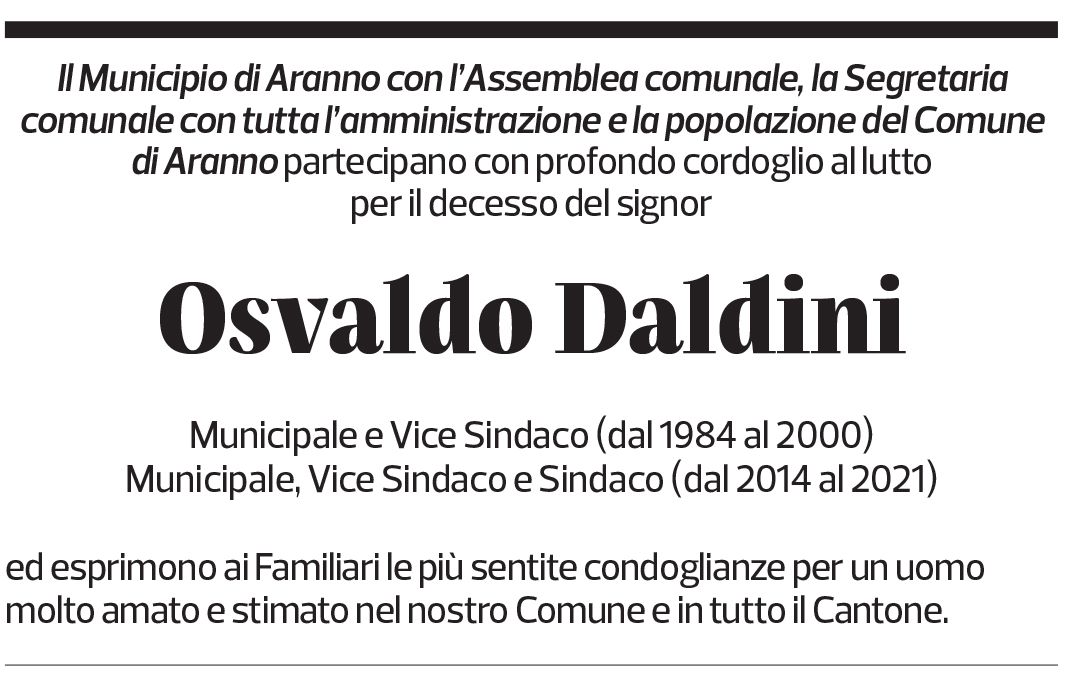 Annuncio funebre Osvaldo Daldini