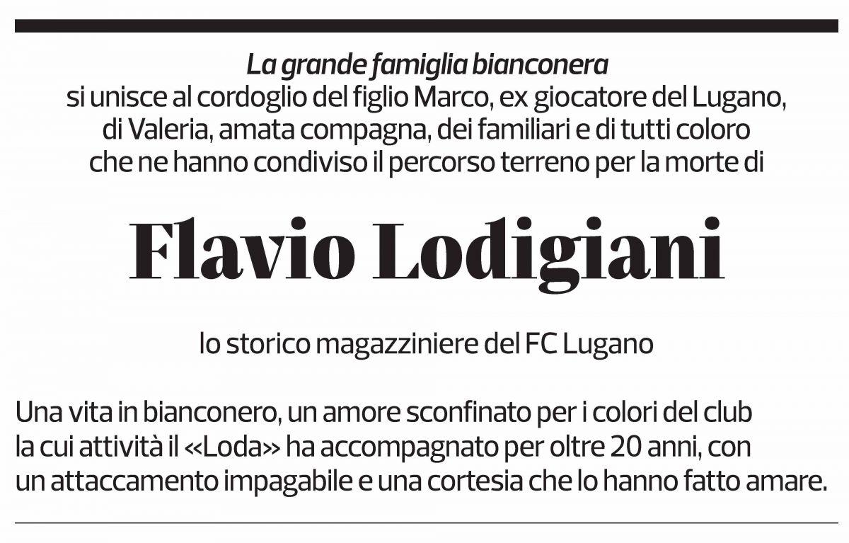 Annuncio funebre Flavio Lodigiani