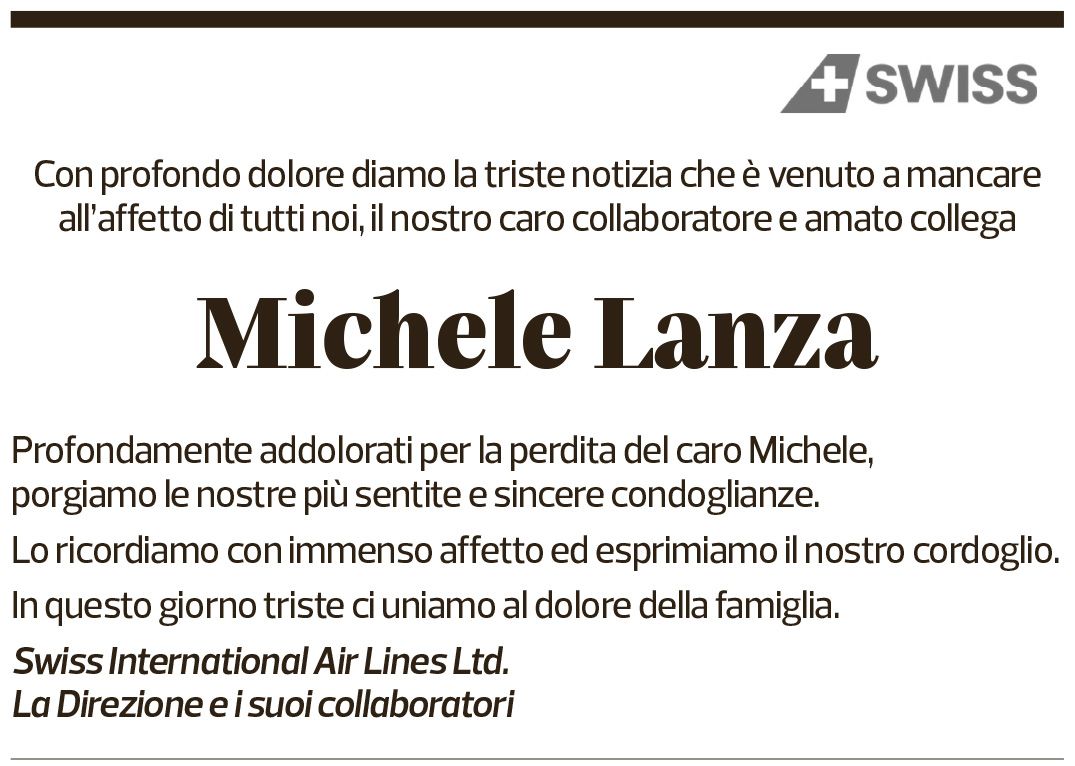 Annuncio funebre Michele Lanza