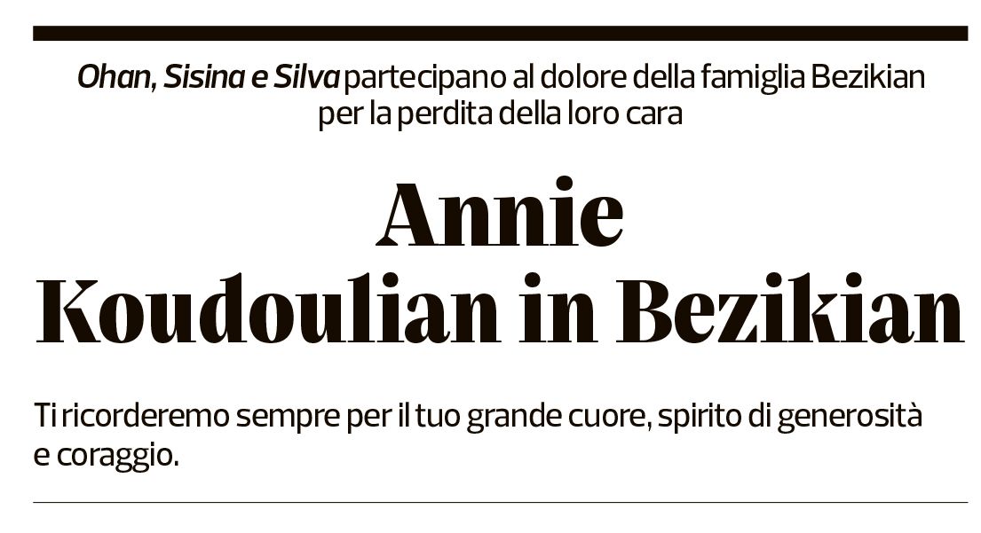 Annuncio funebre Annie Koudoulian Bezikian