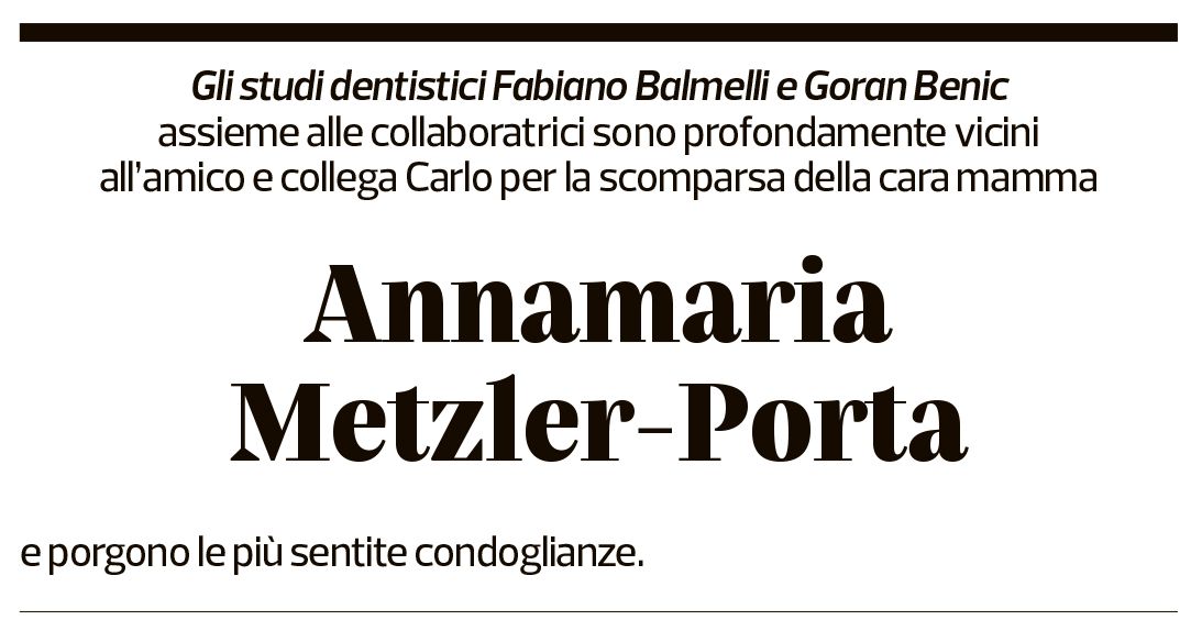 Annuncio funebre Annamaria Metzler-porta