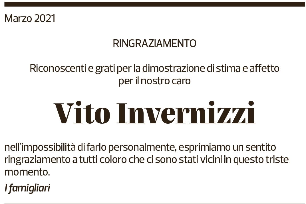 Annuncio funebre Vito Invernizzi