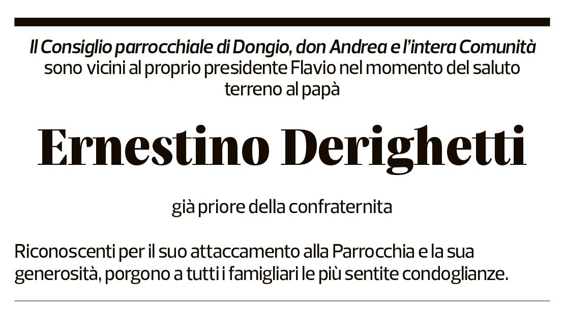 Annuncio funebre Ernestino Derighetti