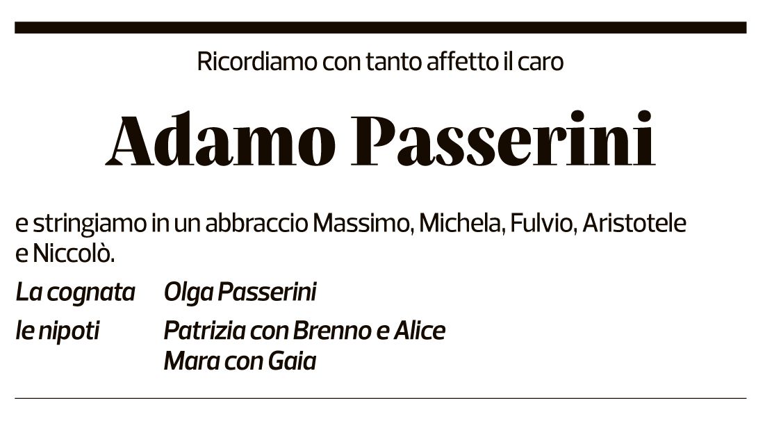 Annuncio funebre Adamo Passerini