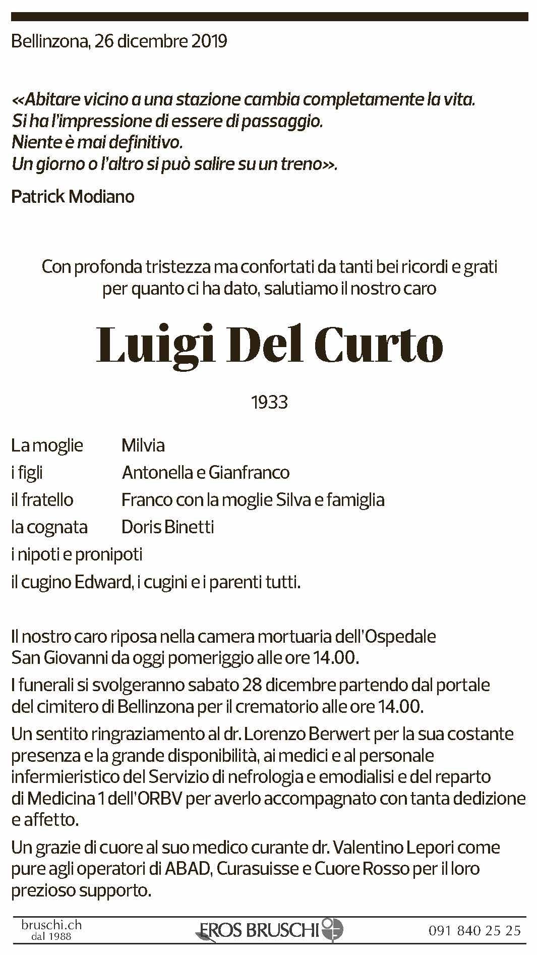 Annuncio funebre Luigi Del Curto