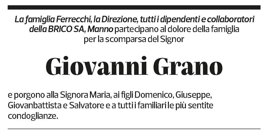 Annuncio funebre Giovanni Grano
