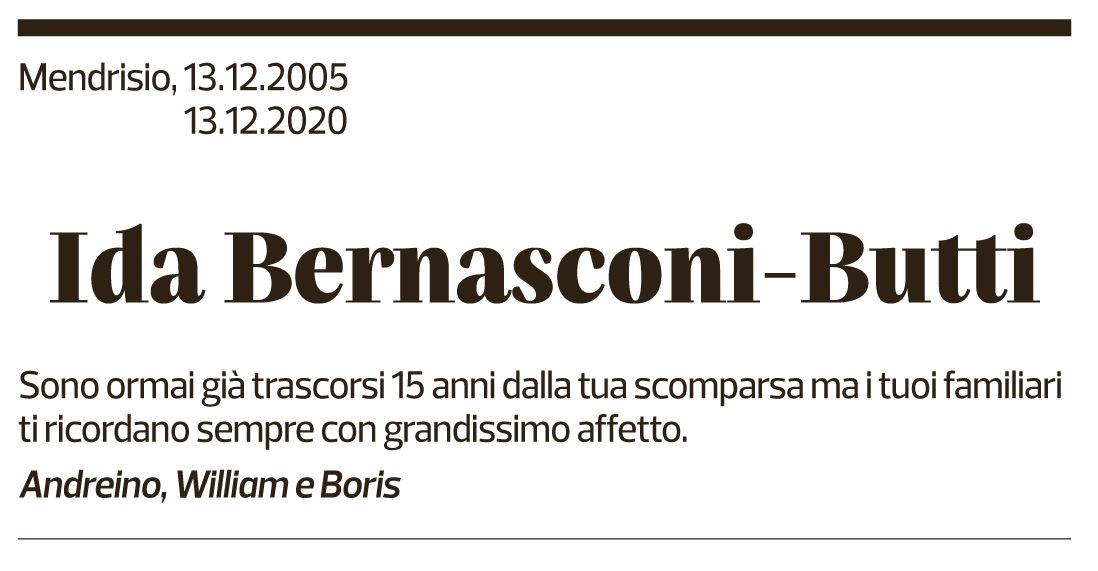 Annuncio funebre Ida Bernasconi-butti