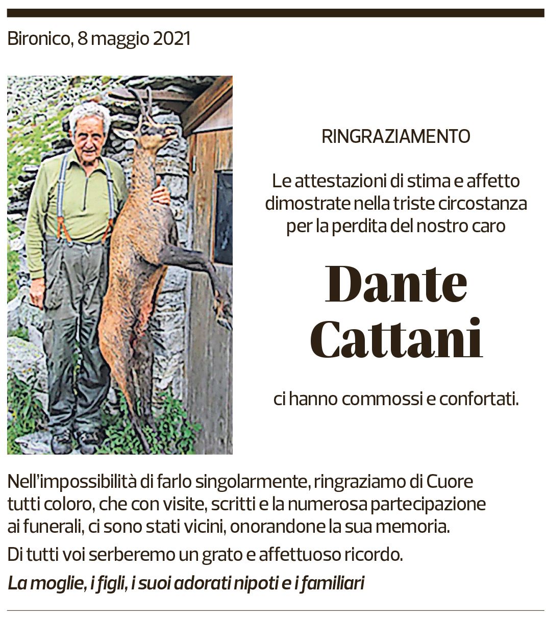 Annuncio funebre Dante Cattani