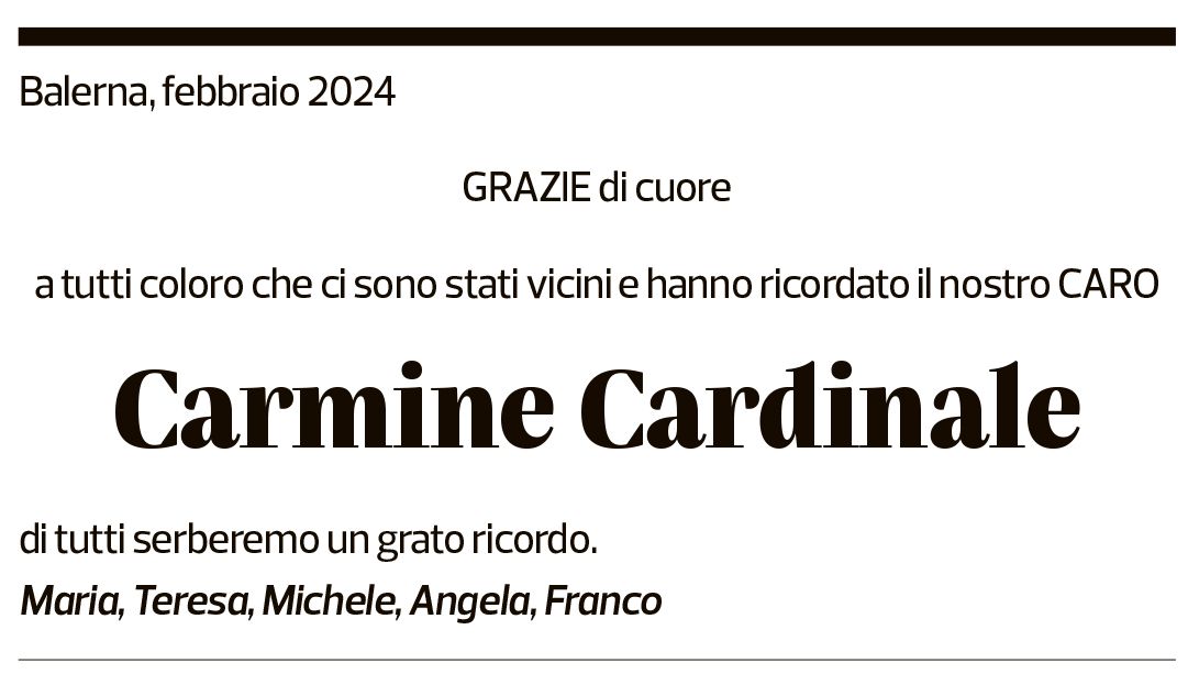 Annuncio funebre Carmine Cardinale