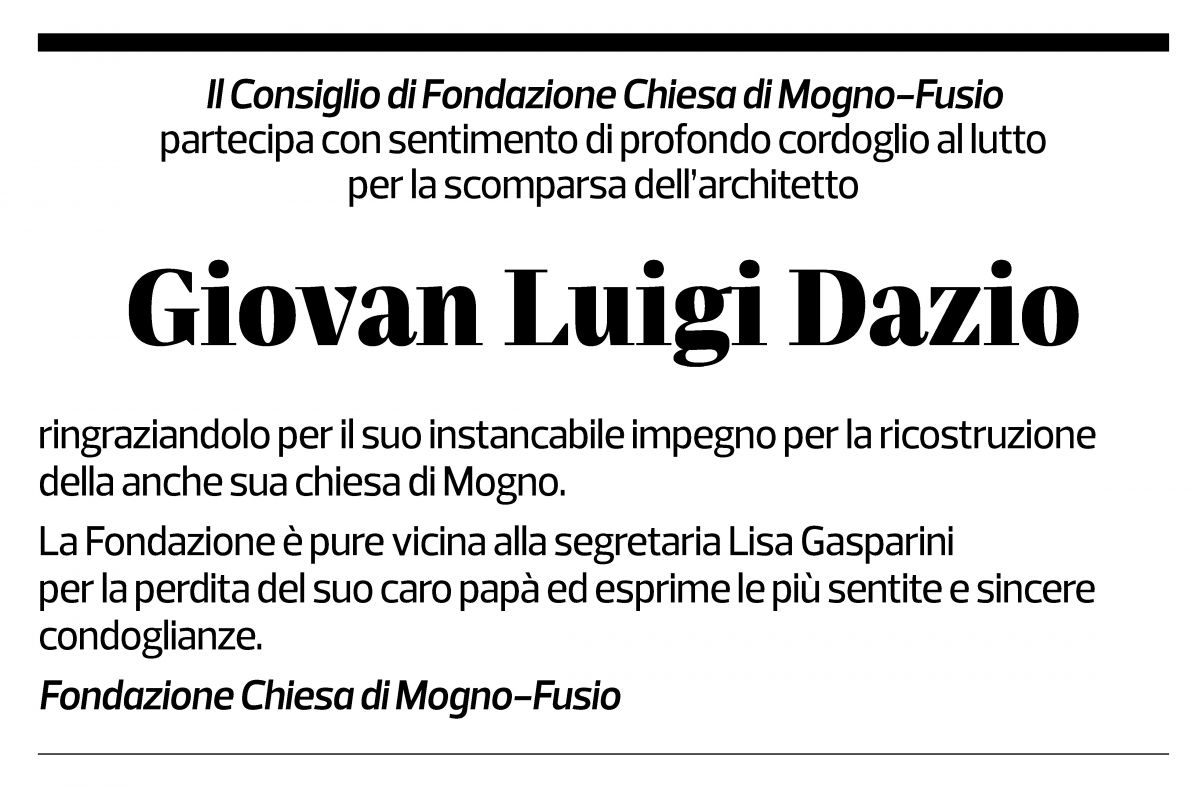 Annuncio funebre Giovan Luigi Dazio