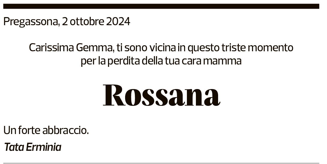 Annuncio funebre Rossana Panzera