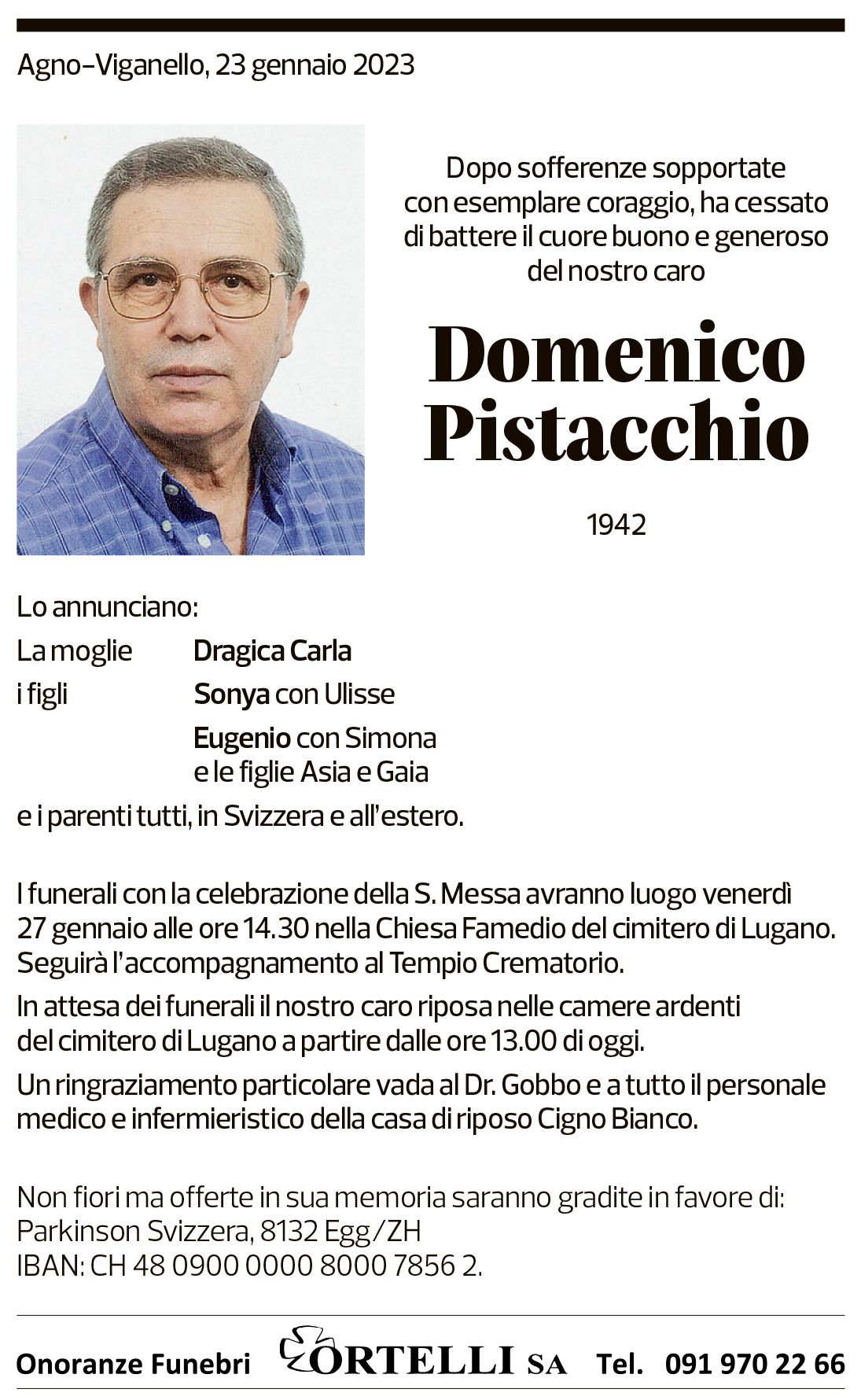 Annuncio funebre Domenico Pistacchio