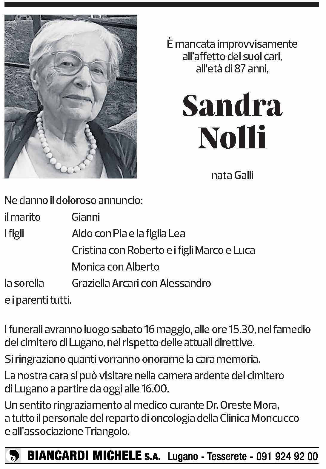 Annuncio funebre Sandra Nolli