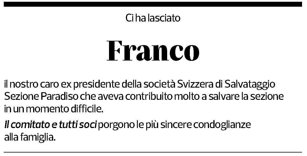 Annuncio funebre Franco Benagli