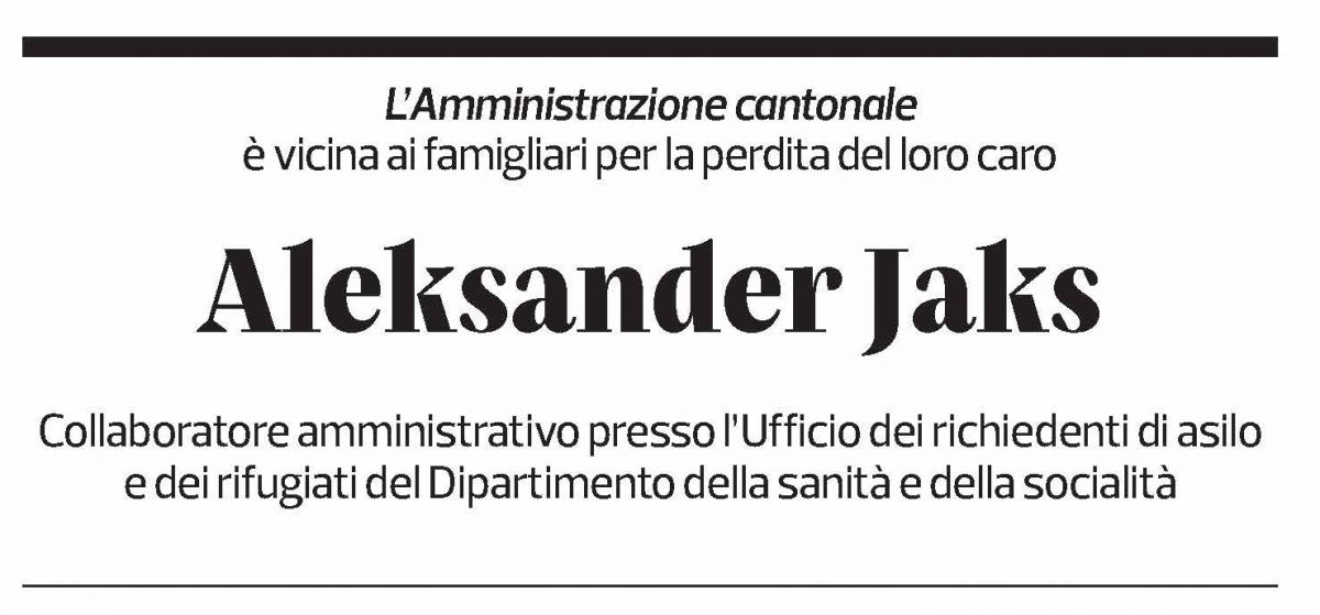Annuncio funebre Aleksander Jaks