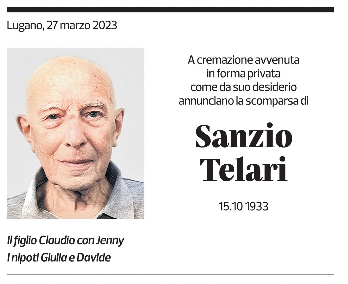 Annuncio funebre Sanzio Telari