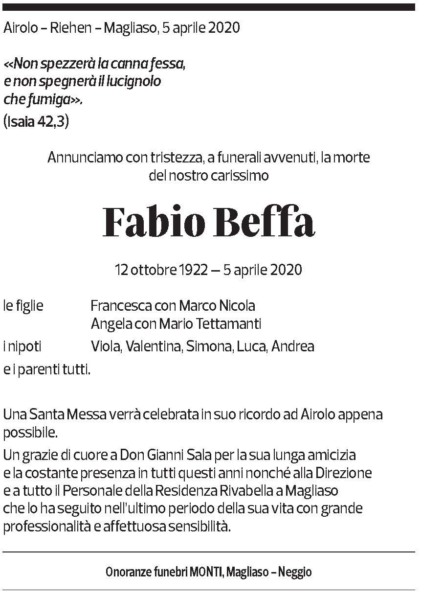 Annuncio funebre Fabio Beffa