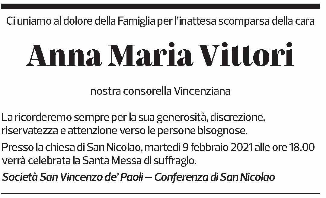 Annuncio funebre Anna Maria Vittori