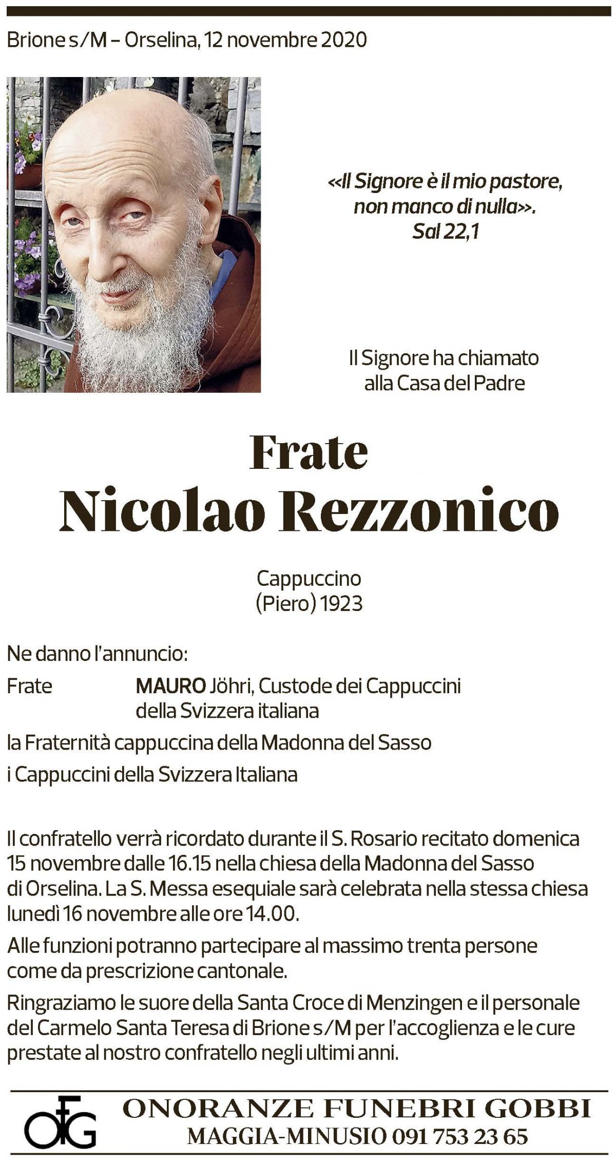 Annuncio funebre Nicolao Rezzonico