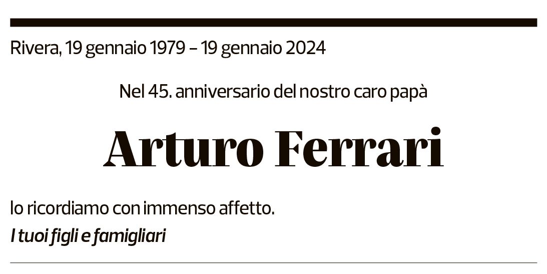 Annuncio funebre Arturo Ferrari