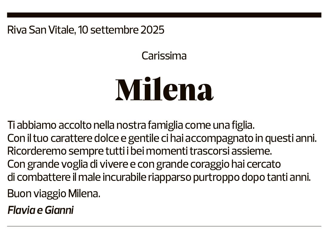 Annuncio funebre Milena Fenaroli