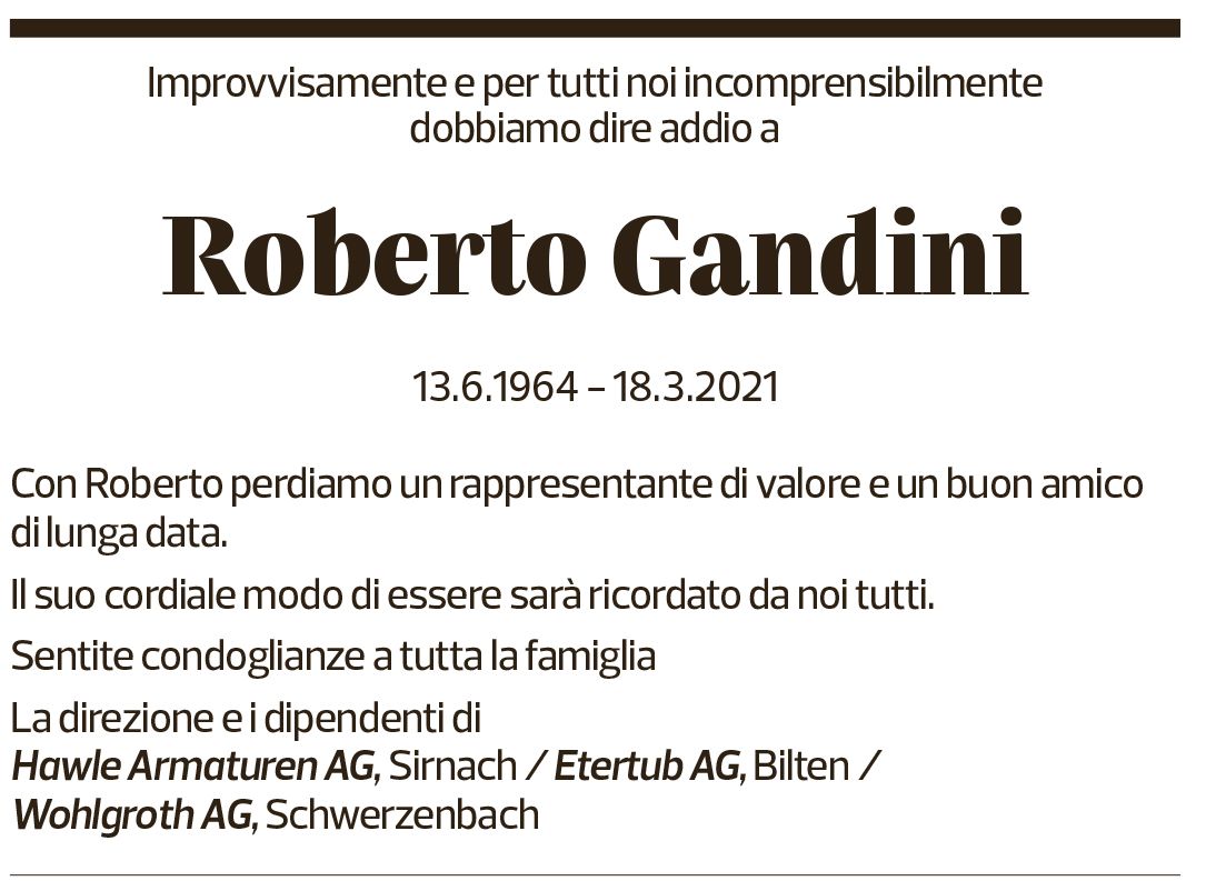 Annuncio funebre Roberto Gandini